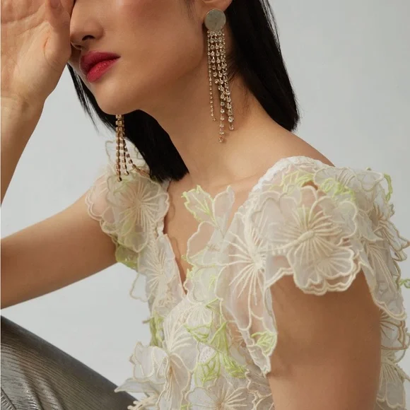 By Anthropologie Sheer Appliqué Top - Picture 4 of 7